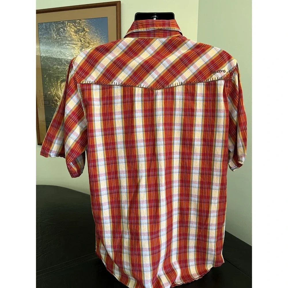 Billabong Unisex Kids XL Multicolor Plaid Short Sleeve Western Snap Button Shirt